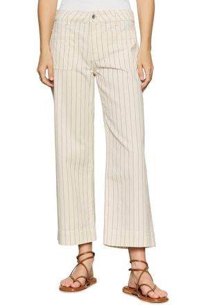Sanctuary The Marine Stripe Crop Wide Leg Jeans in Bleached White Pinstripe at Nordstrom, Size 28P