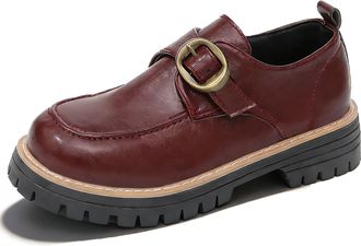 Generic Womens Chunky Platform Penny Loafers Round Toe Wide Loafers Lug Sole Dress Shoes for Business Casual Shoes (Leather-red,6.5)