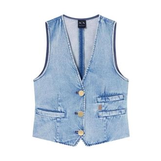 A|X Armani Exchange Vests, female, Blue, Size: 3XS Cotton Waistcoat