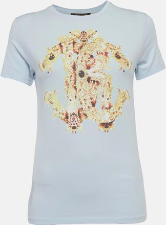 Roberto Cavalli Light Blue Graphic Print Jersey Crew Neck T-Shirt