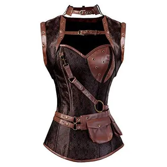Corset Bustier Gothique En Simili Cuir Avec Paillettes - Taille S à 6XL, Pour Déguisement, Soirée, Cosplay