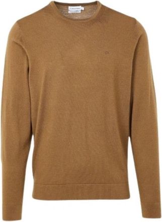 Calvin Klein Superior wollen trui met ronde hals - Heren - Ronde hals truien - Bruin - 2XL - Wol - Truien & Vesten
