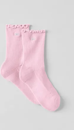 Alo | Womens Lettuce Edge Socks in Pink Marshmallow, Size: Medium/Large