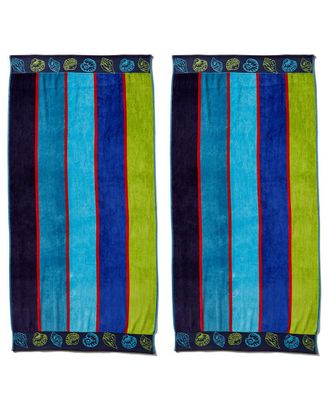 Home City Inc. Set Of Two Sea Shells Blue Beach Towels