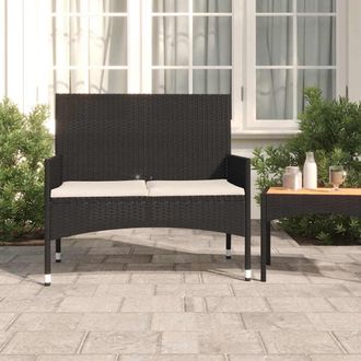 vidaXL Vidaxl - Banco De Jard&iacute;n De 2 Plazas Con Cojines Rat&aacute;n Sint&eacute;tico Negro