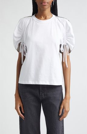 3.1 Phillip Lim Mixed Media Puff Sleeve T-Shirt in White-Black Multi at Nordstrom, Size X-Small