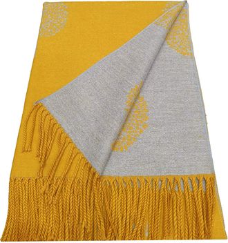 World of Shawls WINTER WARMER Reversible Thick Long Mulberry Tree Print Fashion Scarf Blanket Wrap (Mustard/Silver)