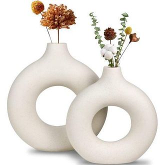 OEM Jarr&oacute;n De Cer&aacute;mica Blanca, Jarr&oacute;n Moderno Para Decoraci&oacute;n Minimalista, Jarrones Redondos Huecos Mate Para Flores De Pampa, Ideales Para Hogares Bohemi