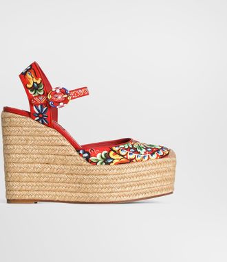 Dolce & Gabbana Carretto-print Canvas Wedge Sandals - Woman Sandals And Wedges Multicolor 36.5