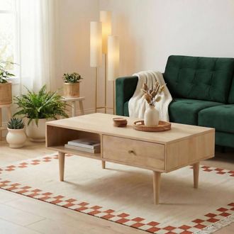 Furniturebox Everest Rectangle White Oak Wood Storage Coffee Table in Light Brown