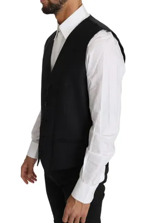 Dolce & Gabbana Gray Wool Silk Waistcoat Mens Vest