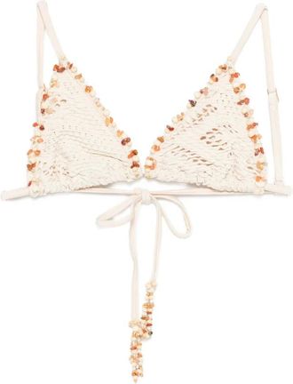 PatBo Beaded Triangle Bikini Top - Dames - Bikinis - Beige - XS - Badmode