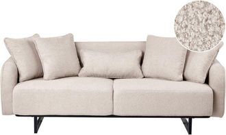 Beliani 3 Seater Sofa Beige Boucle Upholstery Couch with Armrests Additional Pillows Modern Living Room SVANEK