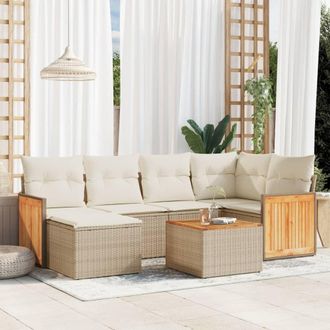 vidaXL Vidaxl - Set Sof&aacute;s De Jard&iacute;n 7 Piezas Y Cojines Rat&aacute;n Sint&eacute;tico Beige