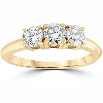 Pompeii3 1ct Three Stone Diamond Engagement Anniversary Ring 14K Yellow Gold Size Selectable