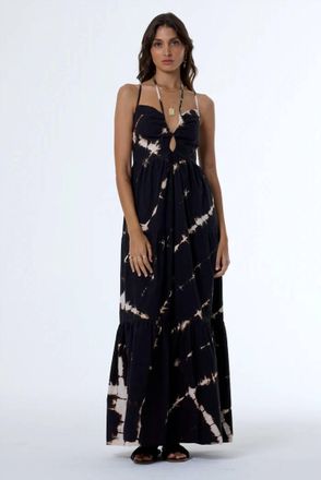 Young Fabulous & Broke Haisely Poplin Dress In Black Shibori Wash