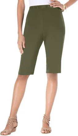 Roaman's Plus Size Soft Knit Pull On Bermuda Short in Dark Olive Green at Nordstrom, Size Large