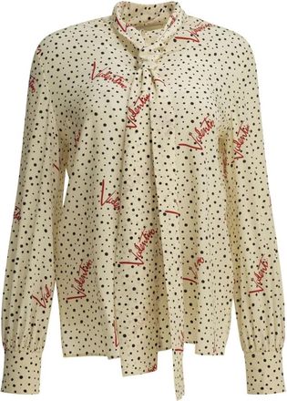Valentino Blouse met polkadot logo en strikdetail - Dames - Blouses & Shirts - Veelkleurig - Maat: L Zijde