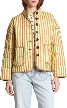 Avec Les Filles Stripe Boxy Quilted Cotton Blend Jacket in Butter-Natural Strip at Nordstrom, Size Xx-Large