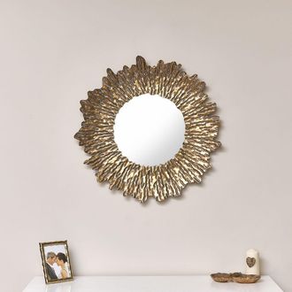 Melody Maison Large Antique Gold Round Sunburst Mirror - 74cm X 74cm in Metallic Gold | Size: 74 cm X 74 cm