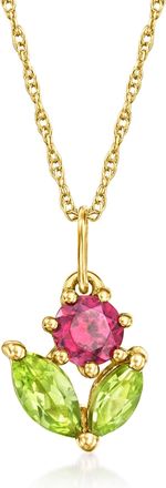 RS Pure by Ross-Simons Rhodolite Garnet and. Peridot Flower Pendant Necklace in 14kt Yellow Gold