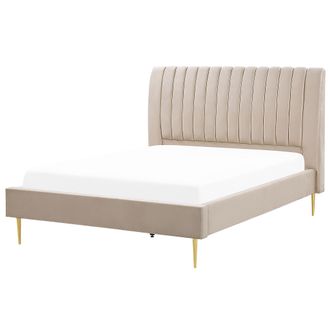 Beliani Beliani - Cama Con Somier De Terciopelo Beige Arena Dorado 140 X 200 Cm Reposacabezas Marville