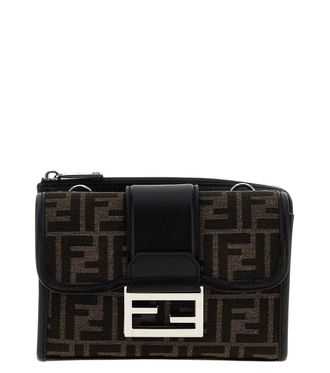 Fendi Dark Brown Double Baguette Mini Crossbody Bag