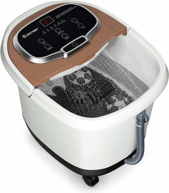 Costway Idromassaggio per Piedi Idromassaggiatore Plantare Massaggio Shiatsu, con Funzione Calore Timer e Rulli, Luce a Infrarossi, 15L, Marrone - Costway
