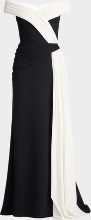Tadashi Shoji Lohner Two-Tone Draped Off-The-Shoulder Trumpet Gown