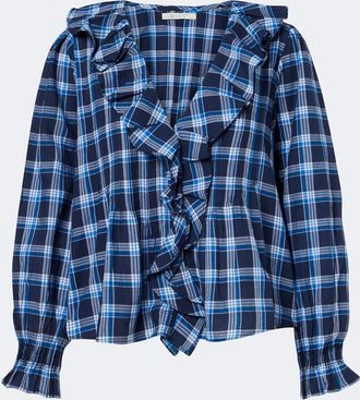 D&ocirc;en D&ocirc;en Blusa Hardy de algod&oacute;n a cuadros con volantes
