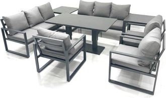 Fimous Fimous Garden Sofa Set Aluminium Furniture Rising Dining Tabe Set with 3 Chair 2 Side Tables Dark Grey