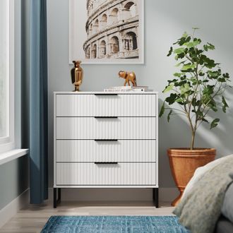 Lewis's Fluted 4 Drawer Chest in White Matt - Ready Assembled - Lewiss Home | TJ Hughes