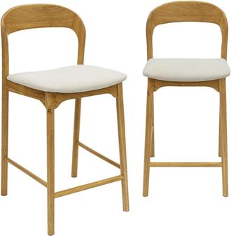 Sweeek Taburete de bar vintage de madera de hevea y tela, set de 2, natural