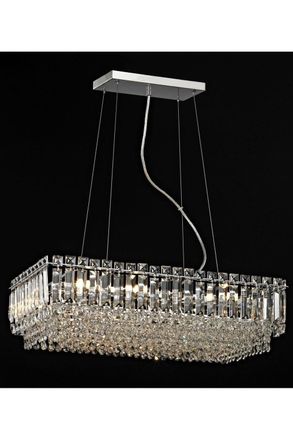 Netlighting Alvery 8 Light Polished Chrome Rectangular Ceiling Clear Crystal in Grey
