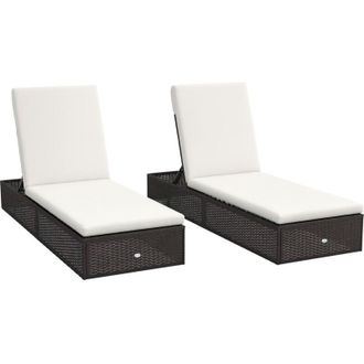 OUTSUNNY Rattan Sun Loungers Set of 2, Recliner Chairs, Adjustable Back, Brown