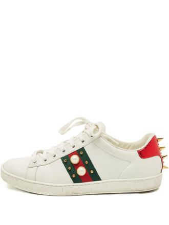 Gucci Ace leather pearl sneakers - Bianco