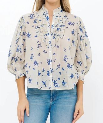 Oliphant Ruffle Front Button Blouse In Alyssum Cream