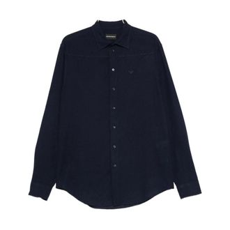 Emporio Armani Long Sleeve Button-Up Shirt - Heren - Casual Overhemden - Blauw - 2XL - Overhemden