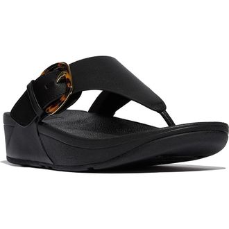 FitFlop Lulu Buckle Flip Flop in All Black at Nordstrom, Size 10