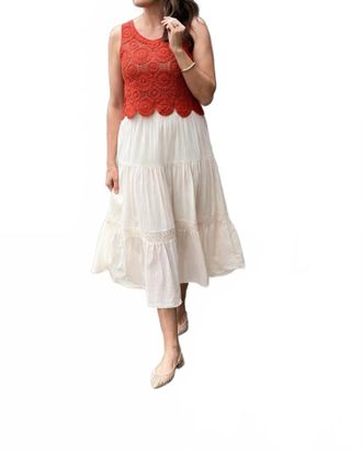 Dex Clothing Crochet Tiered Midi Skirt In Ecru