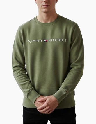 Tommy Hilfiger Mens Tommy Hilfiger Mens Sweatshirt Terry Cotton Jumper - Green - Size: 44