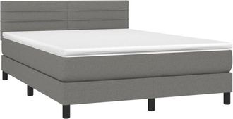 vidaXL Vidaxl - Cama Box Spring Colch&oacute;n Y Luces Led Tela Gris Oscuro 140x190 Cm