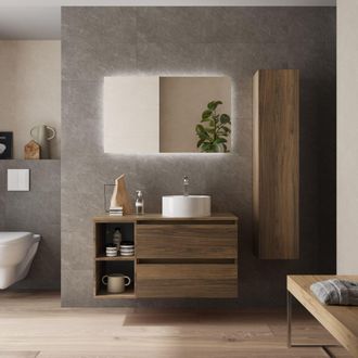 Cygnus Bath Mueble Ba&ntilde;o Bequia 100cm Y Coqueta Y Lavabo Nogal 100x45x56