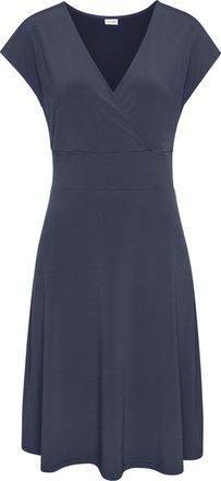 Lascana Midikleid LASCANA, Damen, Gr. 34, N-Gr, blau, Jersey, Obermaterial: 95% Polyester, 5% Elasthan, unifarben, figurumspielend knieumspielend, tiefer V-Au