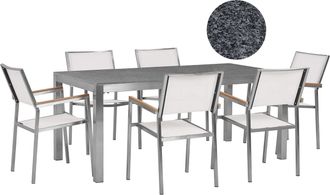 Beliani Conjunto De Comedor De Jard&iacute;n Blanco Con Mesa 180 X 90 Cm De Granito Gris 6 Sillas De Rat&aacute;n Grosseto