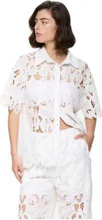 Gottex Guipure Lace Short Sleeve Button Down Shirt Cover-Up in White at Nordstrom, Size X-Large