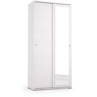 Terraneo Terraneo - Mueble Con Puertas Correderas, Espejo, Dos Estantes Y Tubo Para Ropa Blanco Con Puertas Blancas