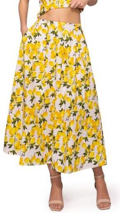 Melloday Lemon Poplin A-Line Maxi Skirt in Lemon Print at Nordstrom Rack, Size X-Large