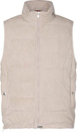 Brunello Cucinelli Biscuit Leather Quilted Vest, Size X-Large