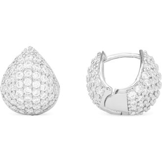Melinda Maria Lil Norah Pav Huggie Hoop Earrings in Silver-White at Nordstrom